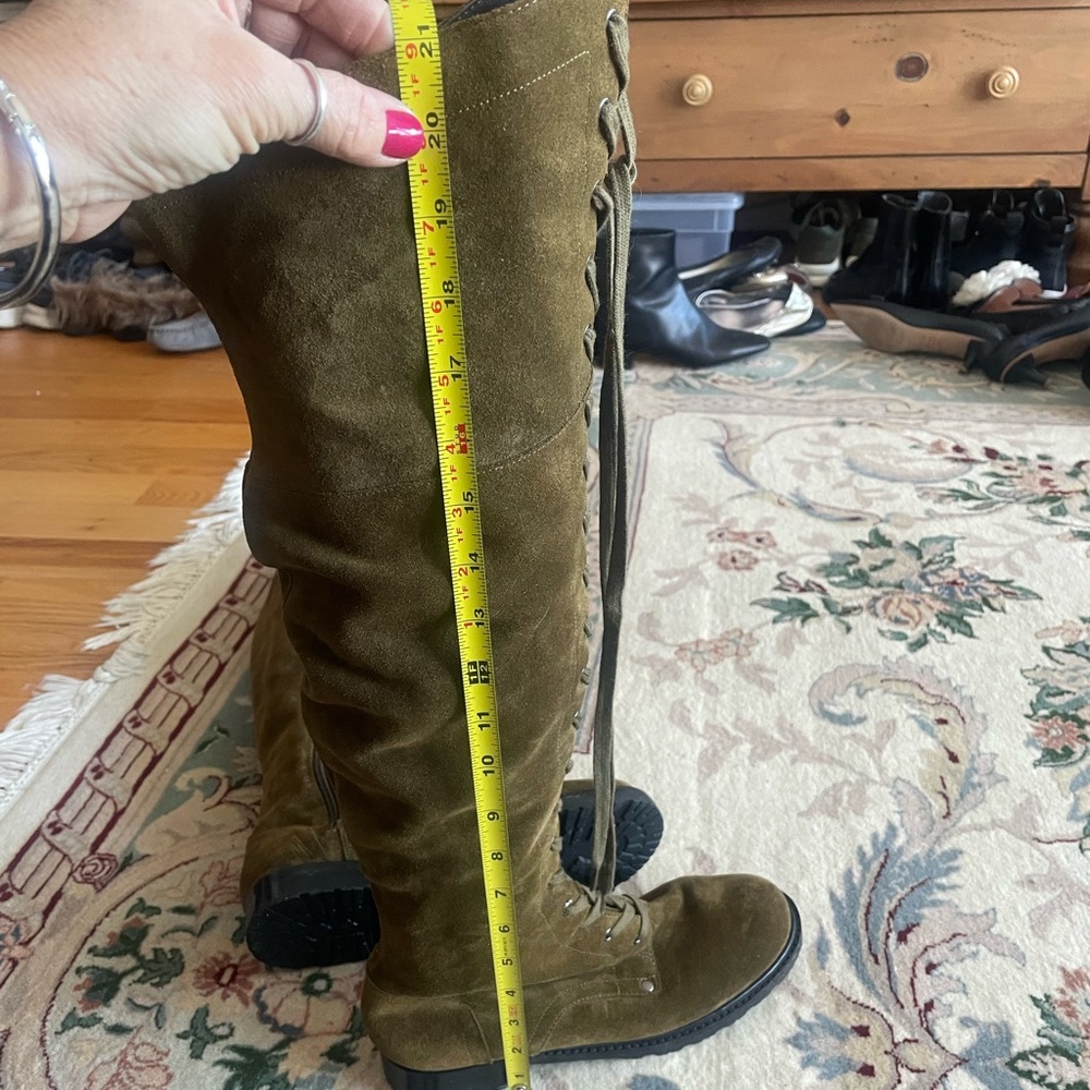 Olive Green Suede Over-the-Knee Boots